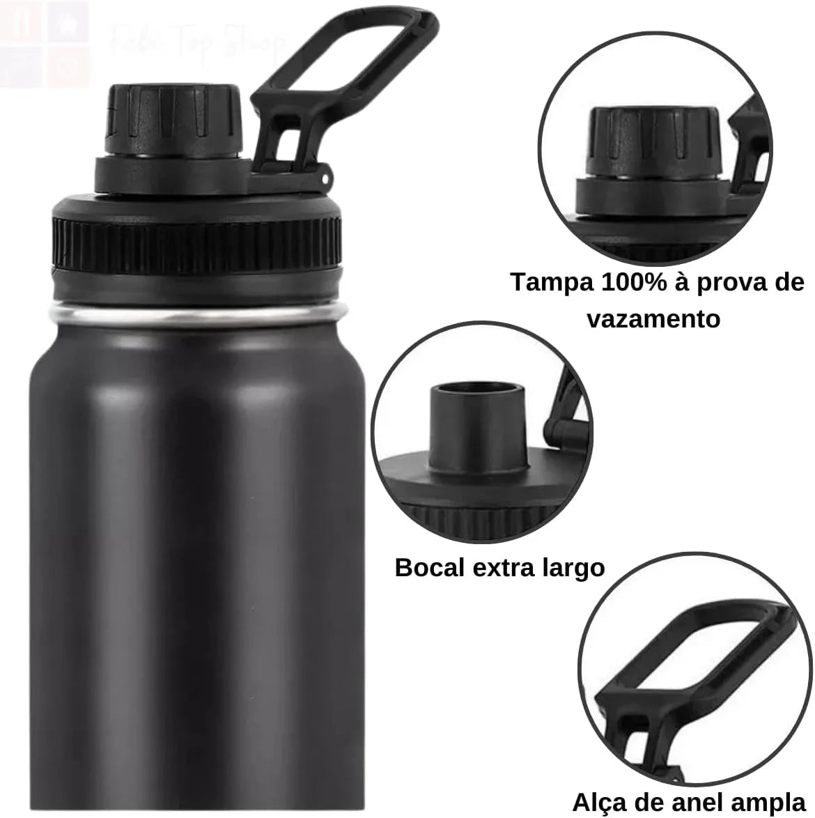 Garrafa Térmica Anti Vazamento 600ML Com Alça Chaveiro Borracha®