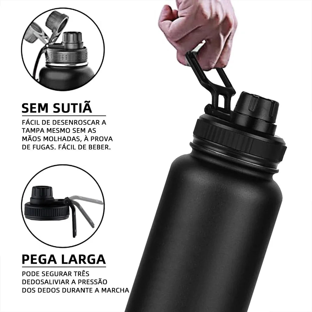 Garrafa Térmica Anti Vazamento 600ML Com Alça Chaveiro Borracha®